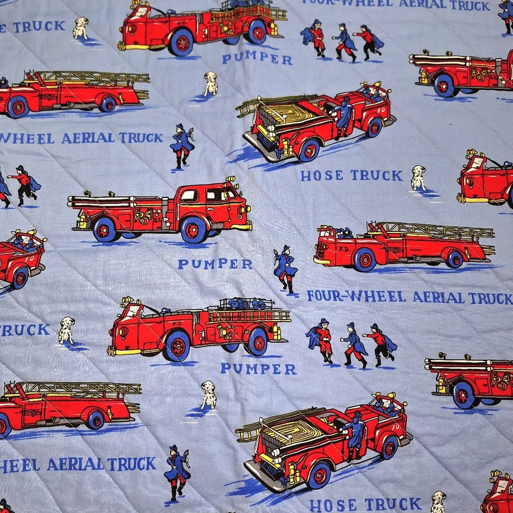 Handmade Fire Truck Themed Quilt, Flannel Backed, NWOT